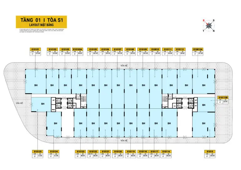 Bản vẽ toà S1 tầng 1 - Spana Town layout mặt bằng