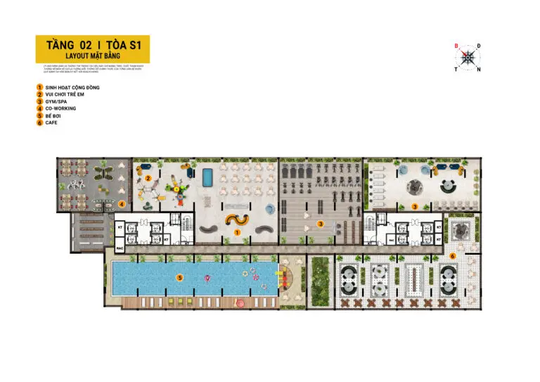 Bản vẽ toà S1 tầng 2 - Spana Town layout mặt bằng