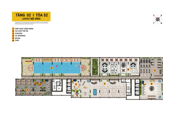 Bản vẽ toà S2 tầng 2 - Spana Town layout mặt bằng